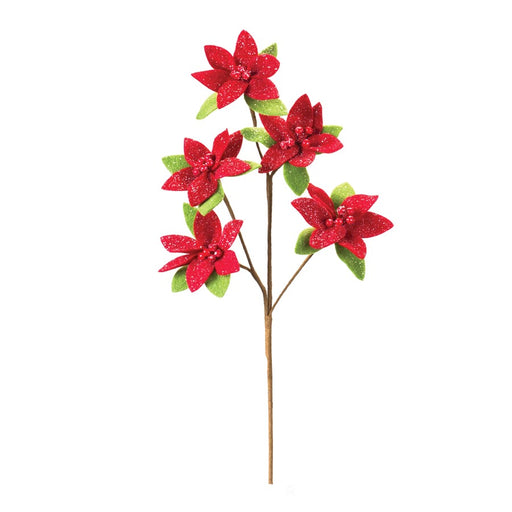 Melrose Glittered Poinsettia Flower Spray, Set of 6, Red/Green