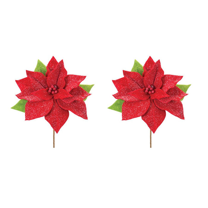 Melrose International Poinsettia Flower Stem, Set of 2, Red/Green