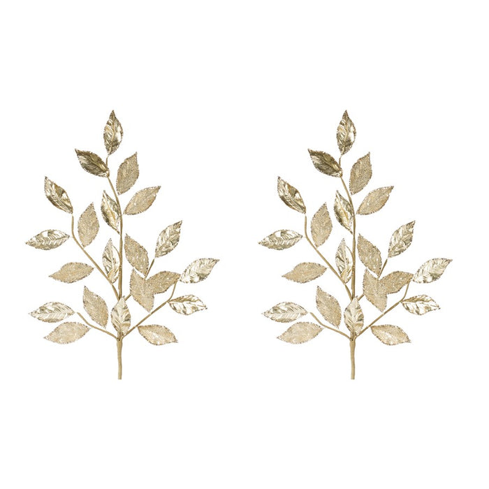 Melrose International Glittered Leaf Spray, Set of 2, Gold