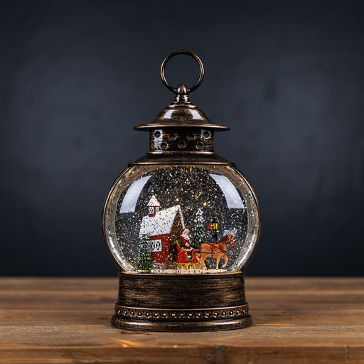Melrose International LED Snow Globe/Santa's Sleigh 11.5"H, Bronze/Red