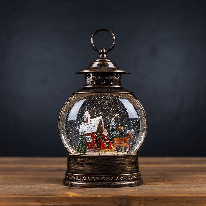 Melrose International LED Snow Globe/Santa's Sleigh 11.5"H, Bronze/Red
