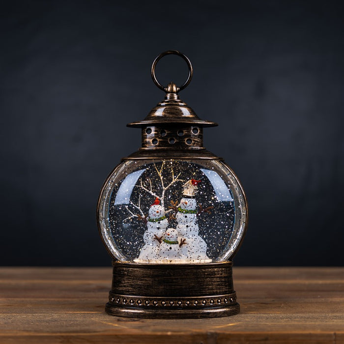 Melrose LED Snow Globe/Snowman Family 11.5"H, Bronze/White