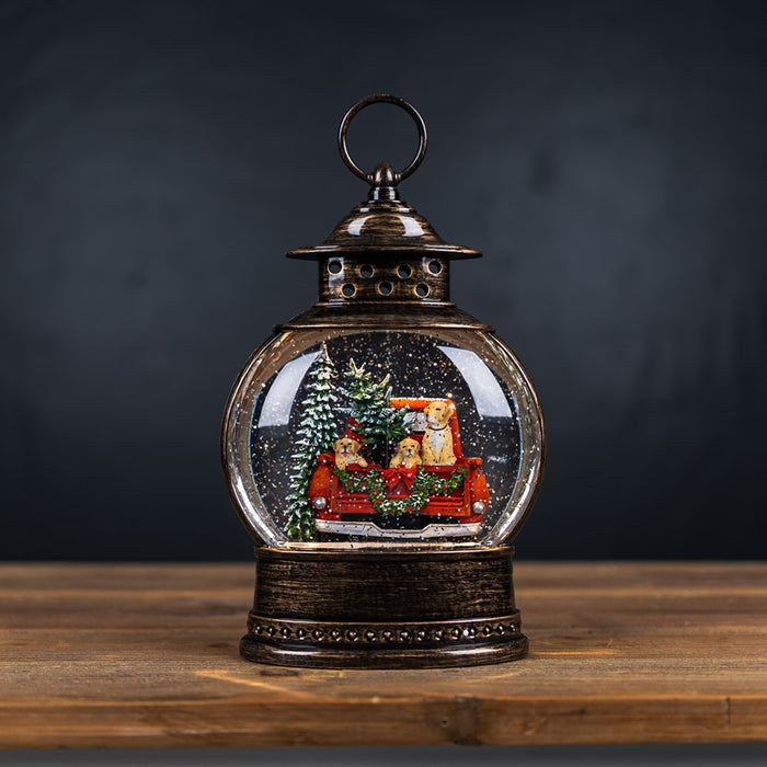 Melrose LED Snow Globe/Pickup Truck 11.5"H, Red/Bronze/Green