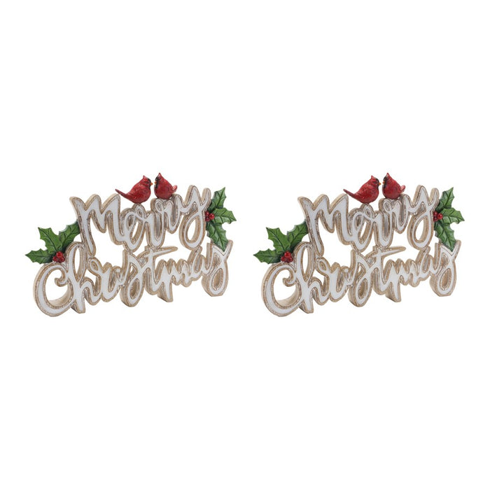 Melrose Merry Christmas Tabletop Sign, Set of 2, White/Brown