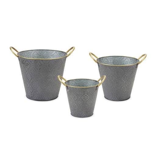 Melrose International Metal Aztec Pail Planter, Set of 3, Grey - 86217DS