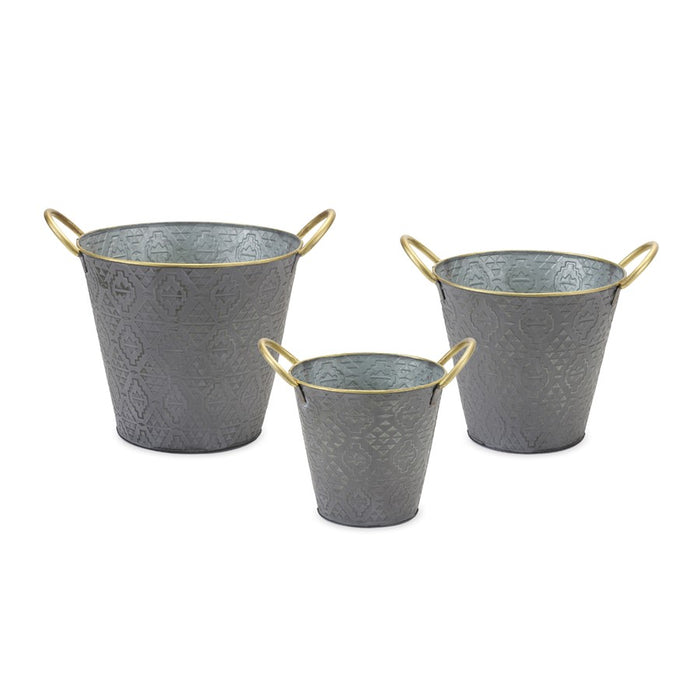 Melrose International Metal Aztec Pail Planter, Set of 3, Grey - 86217DS