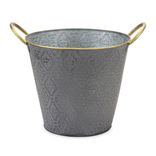 Melrose International Metal Aztec Pail Planter, Set of 3, Grey