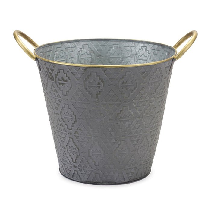 Melrose International Metal Aztec Pail Planter, Set of 3, Grey