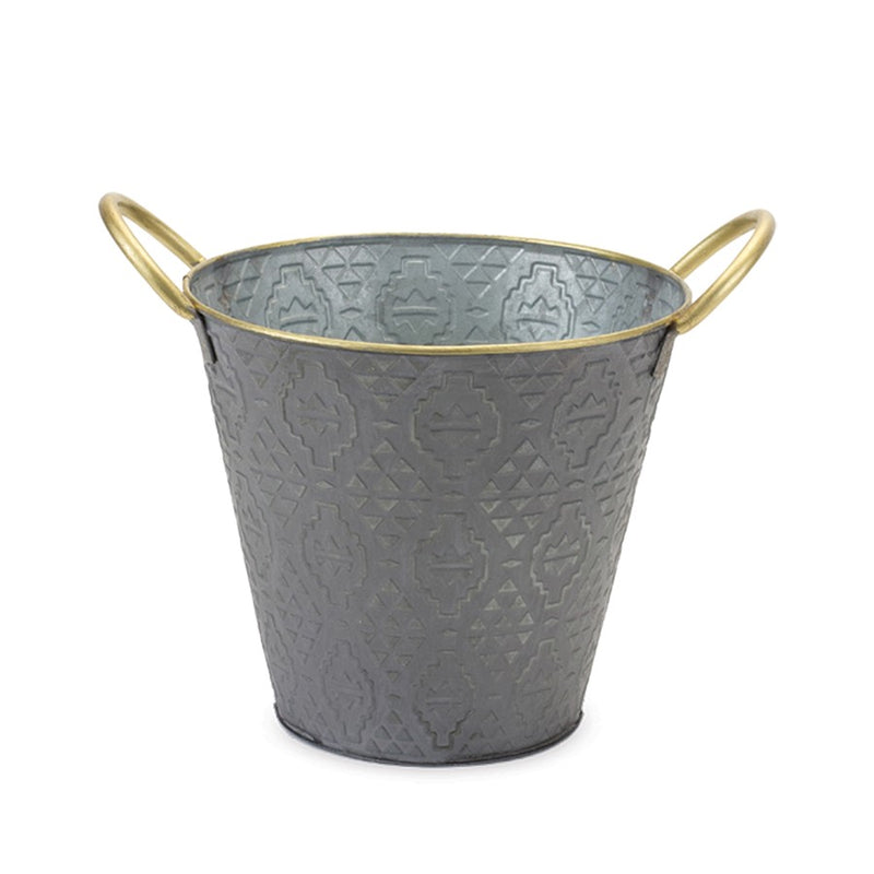Melrose International Metal Aztec Pail Planter, Set of 3, Grey