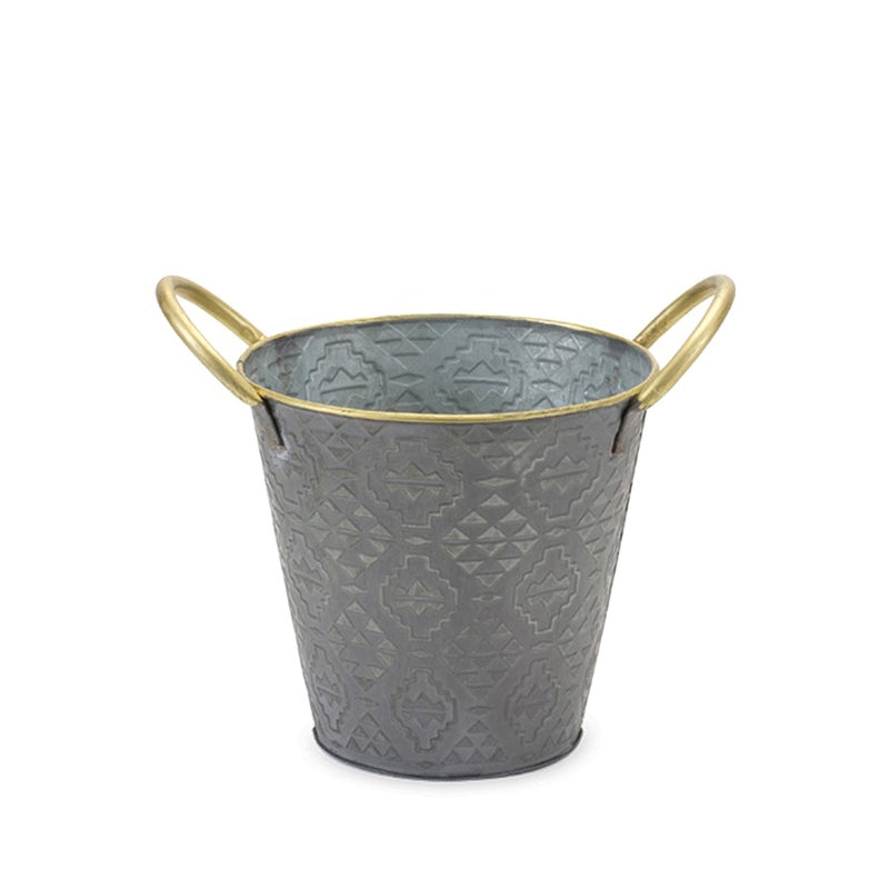 Melrose International Metal Aztec Pail Planter, Set of 3, Grey