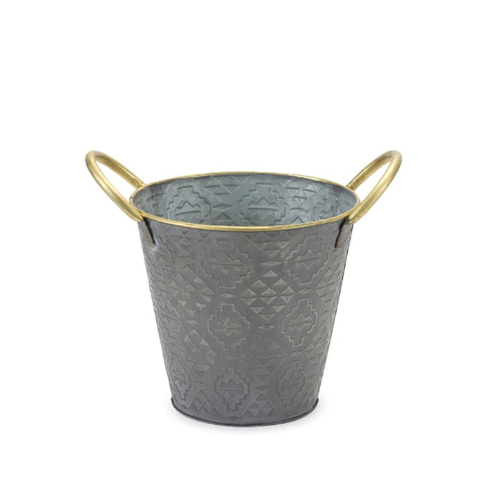 Melrose International Metal Aztec Pail Planter, Set of 3, Grey