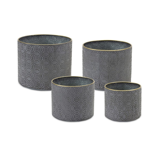 Melrose International Ornate Geometric Metal Planter, Set of 4, Grey - 86218DS