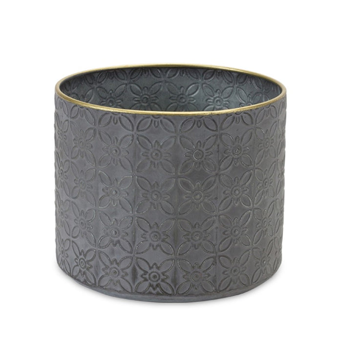 Melrose International Ornate Geometric Metal Planter, Set of 4, Grey