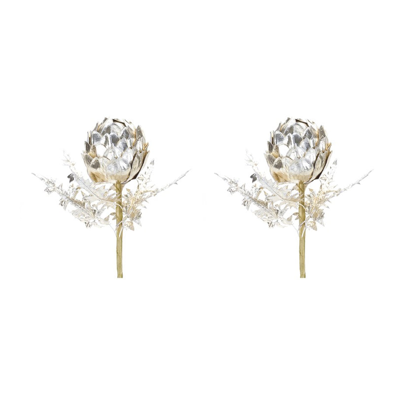 Melrose International Metallic Artichoke Stem, Set of 2, Silver