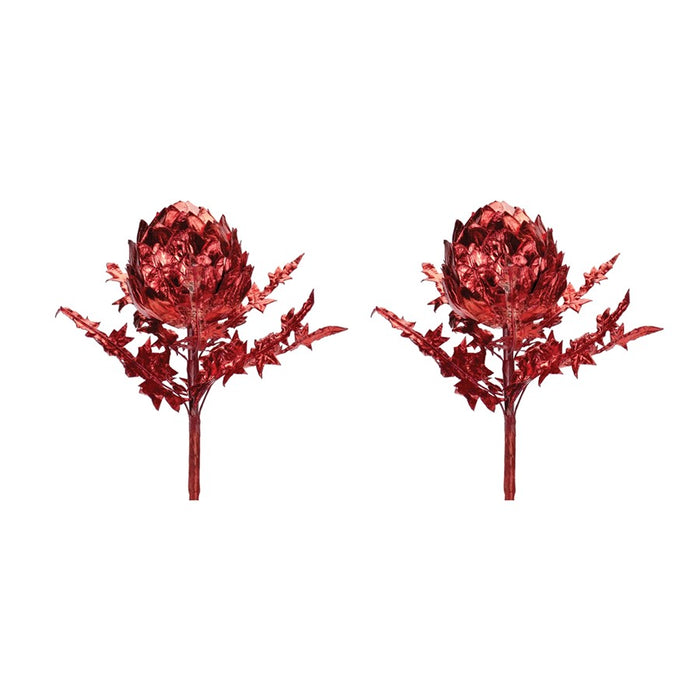 Melrose International Metallic Artichoke Stem, Set of 2, Red