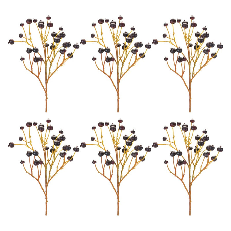 Melrose International Blue Berry Spray, Set of 6, Brown