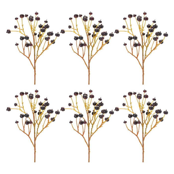 Melrose International Blue Berry Spray, Set of 6, Brown