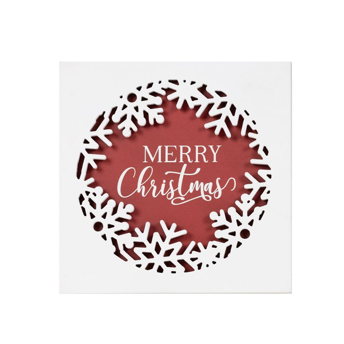 Melrose International Merry Christmas Plaque 12"SQ, White/Red - 86275DS
