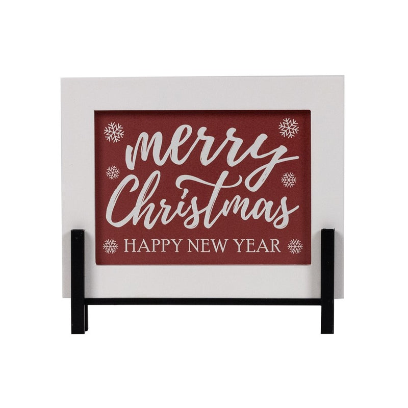 Melrose Merry Christmas/Happy New Year Sign 8.5"L, White/Red - 86280DS