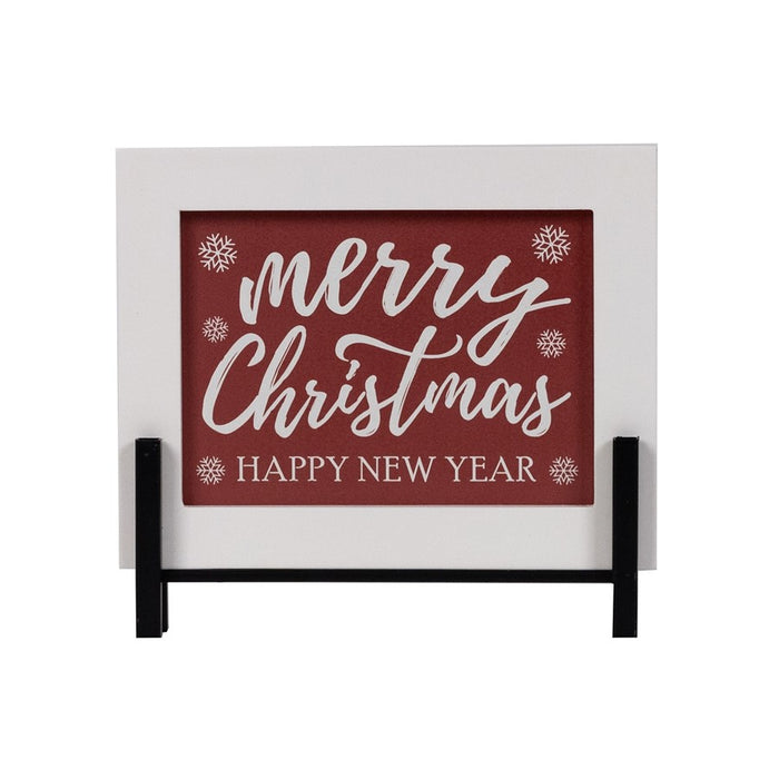 Melrose Merry Christmas/Happy New Year Sign 8.5"L, White/Red - 86280DS