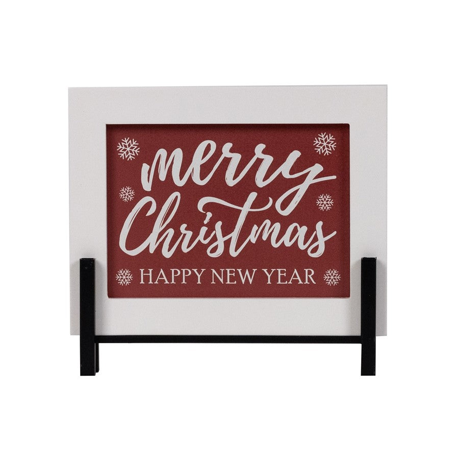 Melrose Merry Christmas/Happy New Year Sign 8.5"L, White/Red - 86280DS