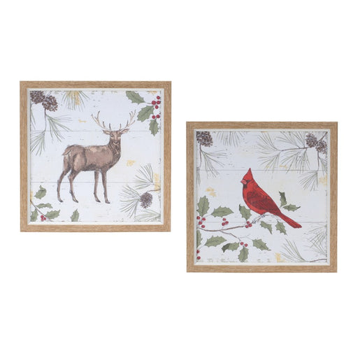 Melrose Framed Deer/Cardinal Bird Wall Art, Set of 2, White/Red/Brown - 86281DS