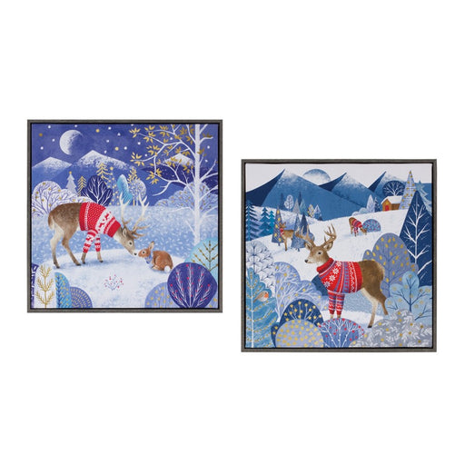 Melrose Int. Framed Forest Friends Print, Set of 2, Blue/White - 86286DS