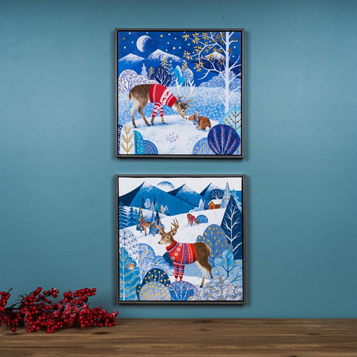 Melrose Int. Framed Forest Friends Print, Set of 2, Blue/White