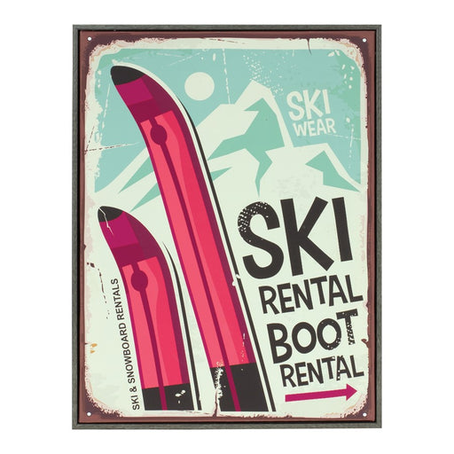 Melrose Int. Framed Ski Lodge Wall Sign 15.5"H, White/Blue/Red - 86288DS