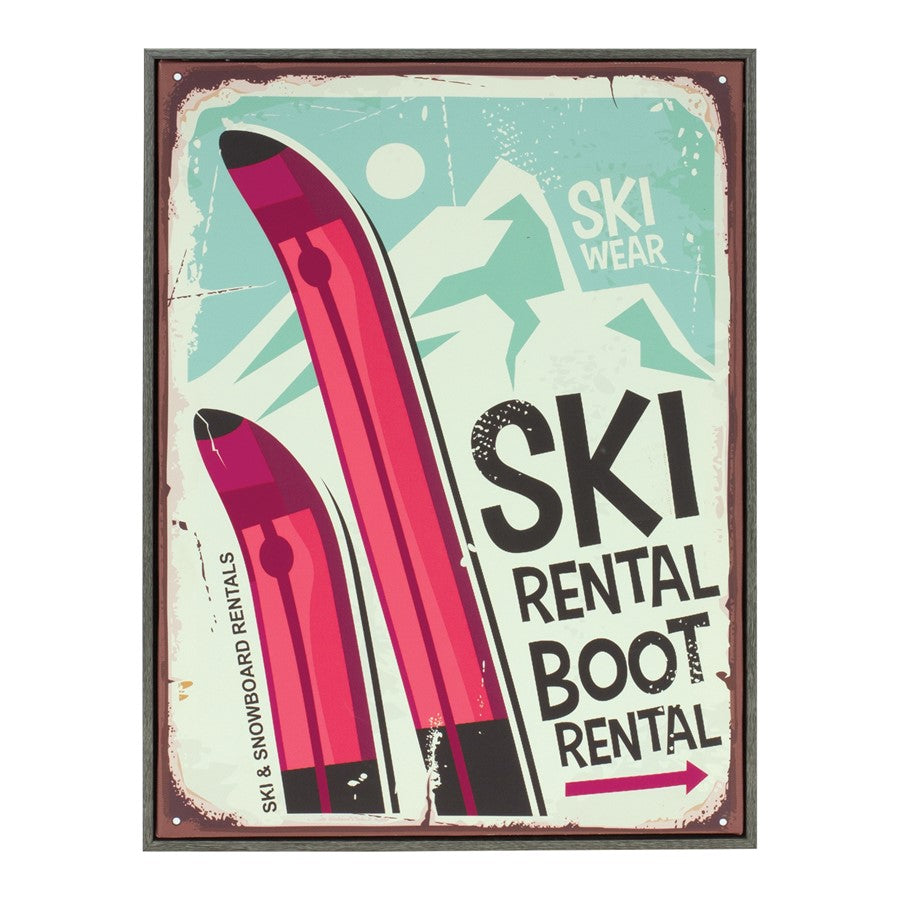 Melrose Int. Framed Ski Lodge Wall Sign 15.5"H, White/Blue/Red - 86288DS