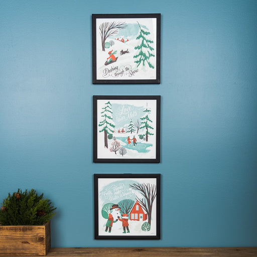 Melrose Framed Winter Scene Wall Art, Set of 3, Blue/White/Red