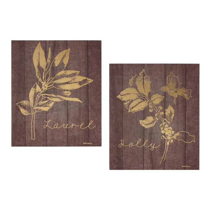 Melrose International Laurel/Holly Plaque, Set of 2, Gold/Brown - 86290DS