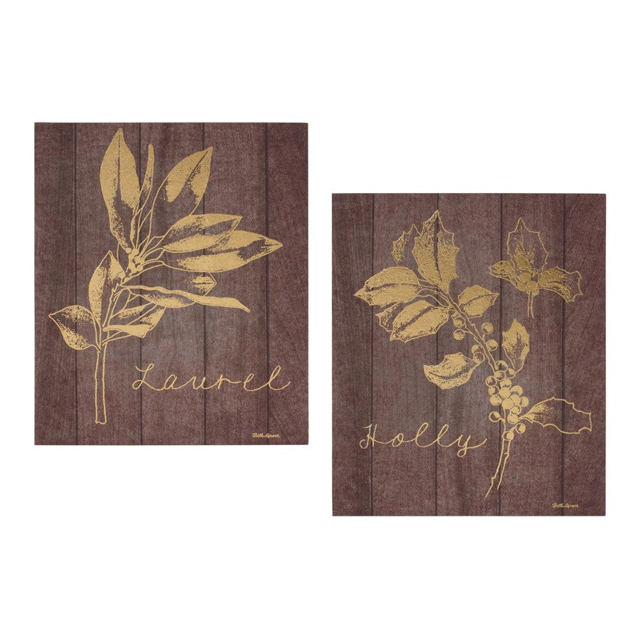 Melrose International Laurel/Holly Plaque, Set of 2, Gold/Brown - 86290DS