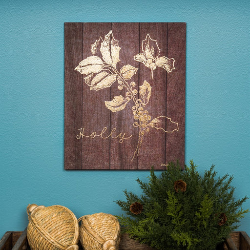 Melrose International Laurel/Holly Plaque, Set of 2, Gold/Brown