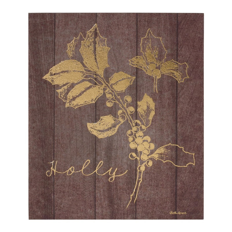 Melrose International Laurel/Holly Plaque, Set of 2, Gold/Brown