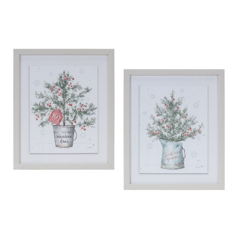 Melrose International Potted Pine Tree Wall Art, Set of 2, White/Green - 86291DS