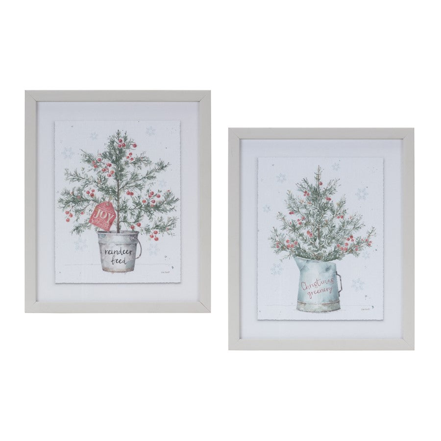 Melrose International Potted Pine Tree Wall Art, Set of 2, White/Green - 86291DS