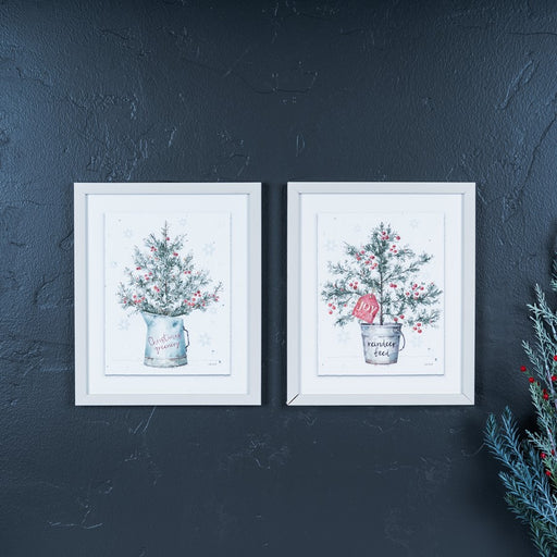 Melrose International Potted Pine Tree Wall Art, Set of 2, White/Green