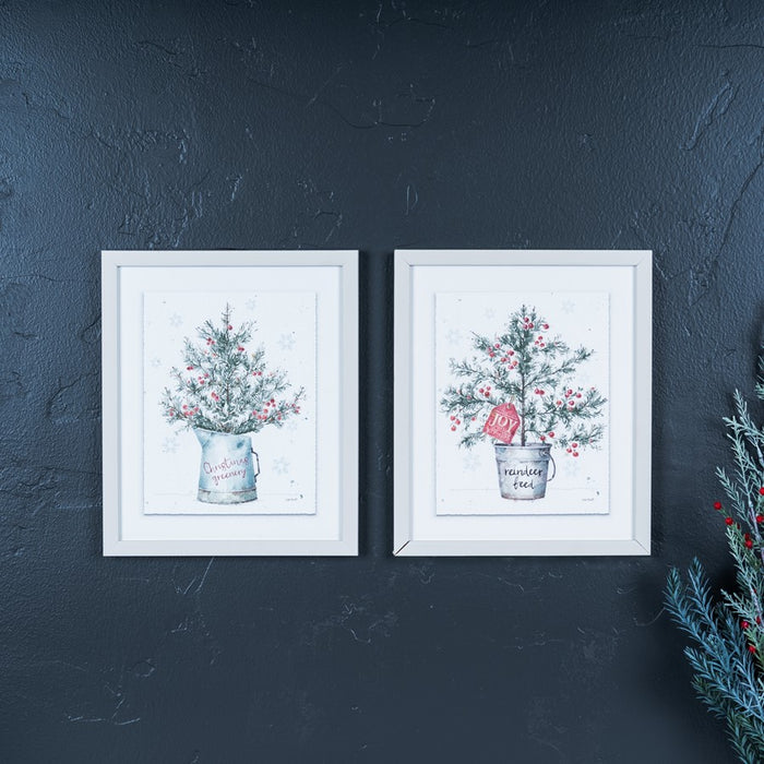Melrose International Potted Pine Tree Wall Art, Set of 2, White/Green