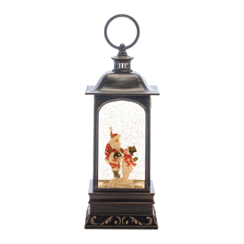 Melrose LED Snow Globe Lantern/Santa/Snowman 10.5"H, Bronze/Red - 86292DS