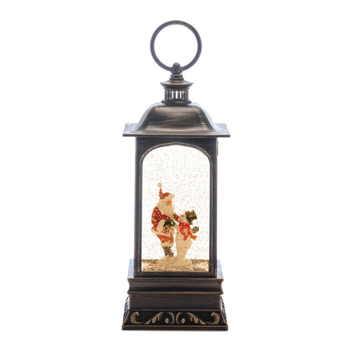 Melrose LED Snow Globe Lantern/Santa/Snowman 10.5"H, Bronze/Red - 86292DS