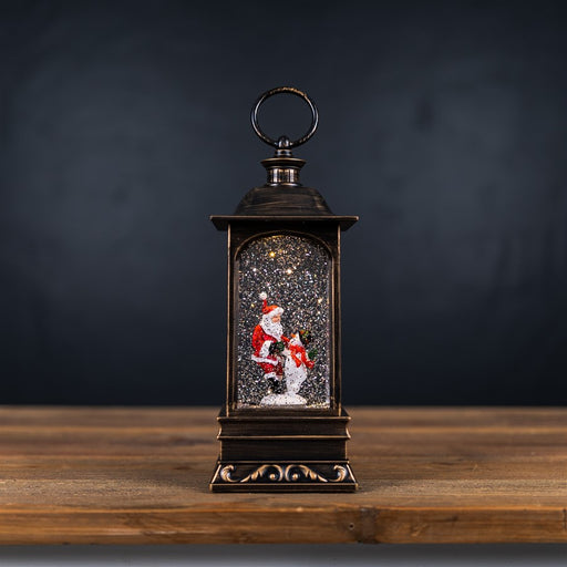 Melrose LED Snow Globe Lantern/Santa/Snowman 10.5"H, Bronze/Red