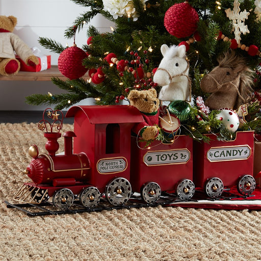 Melrose International Toy TRain, on Track Display 29.25"L, Red/Gold