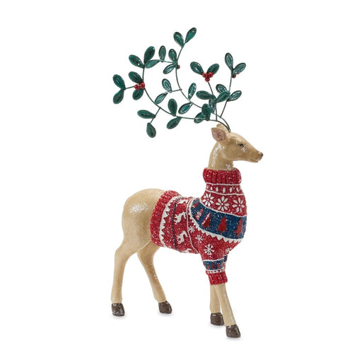 Melrose Mistletoe Antler Deer Figurine, Set of 2, Tan/Green/Red
