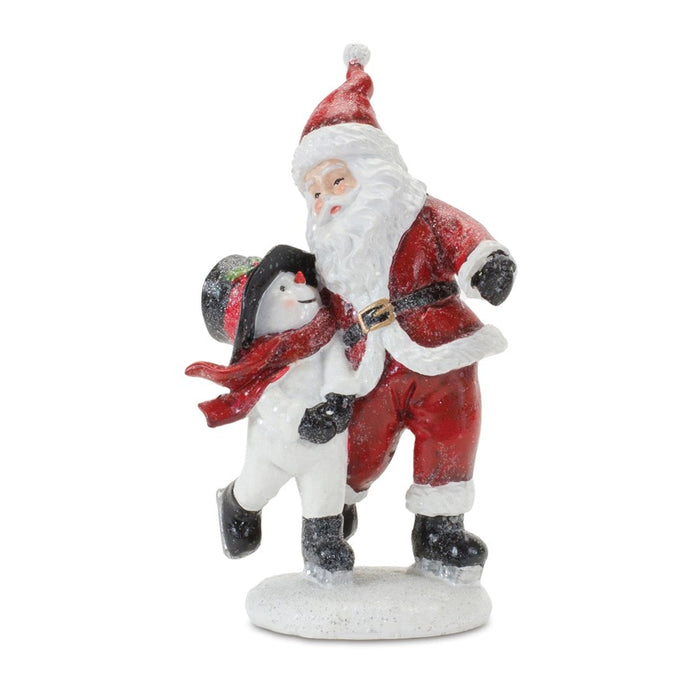 Melrose Skating Santa/Snowman Figurine, Set of 2, Red/White/Green