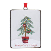 Melrose Seasons Greetings Pine Tree Ornament, Set/12, White/Green/Red - 86311DS