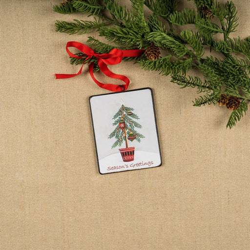Melrose Seasons Greetings Pine Tree Ornament, Set/12, White/Green/Red