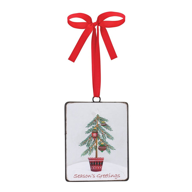 Melrose Seasons Greetings Pine Tree Ornament, Set/12, White/Green/Red