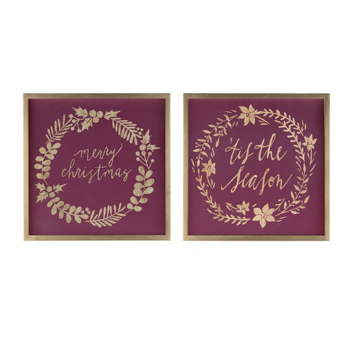 Melrose Framed Holiday Sentiment Sign, Set of 2, Red/Gold/Brown - 86314DS