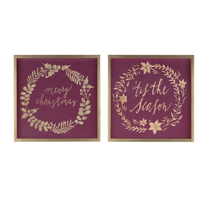 Melrose Framed Holiday Sentiment Sign, Set of 2, Red/Gold/Brown - 86314DS
